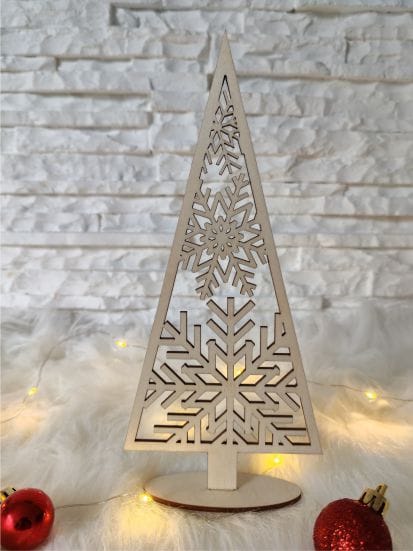 Free Christmas tree SVG laser cut file with snowflake patterns